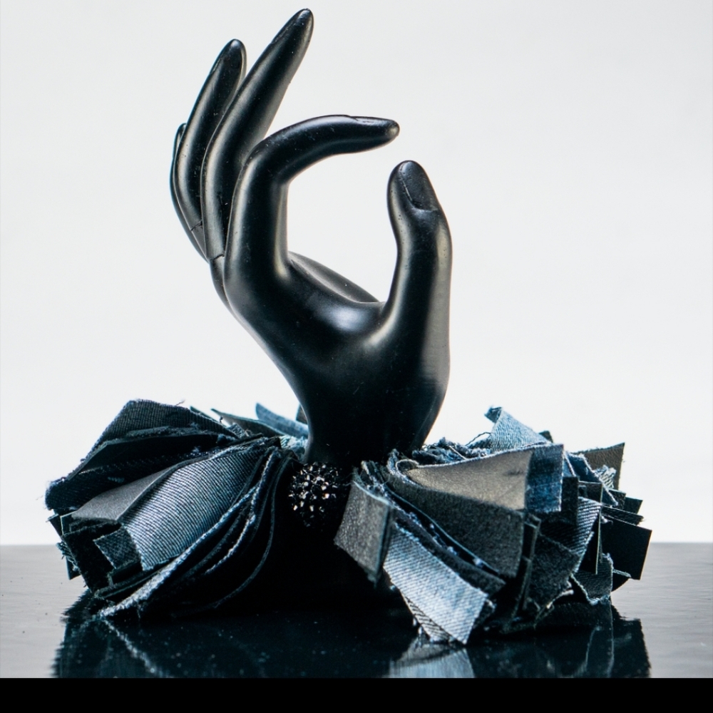Northampton Style Black Leather & Denim Bracelet